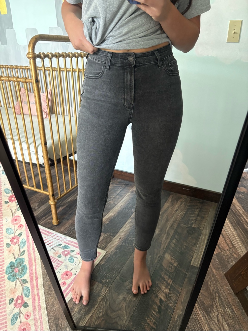 American Eagle Outfitters High-Rise Stretchy Charcoal/Black Mom Jeans